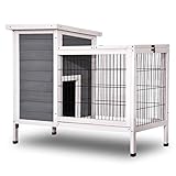 Lovupet Wooden Rabbit Hutch Bunny Cage Bunny Hutch for Indoor Outdoor with Yard 6010-1510 (Grey)