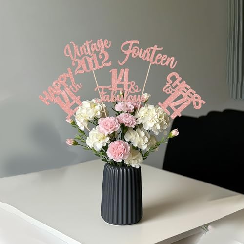 Image of 15 PCS 14th Birthday Centerpiece Sticks Fourteen Happy 14 Vintage 2012 Table Flower Centerpieces Sticks Cheers to 14 Fabulous Floral Decorations for 14th Birthday Party Supplies Rose Gold