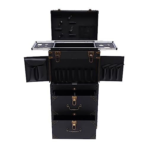 Valise pour maquillage à 4 niveaux amovibles avec roulettes fluides style rétro