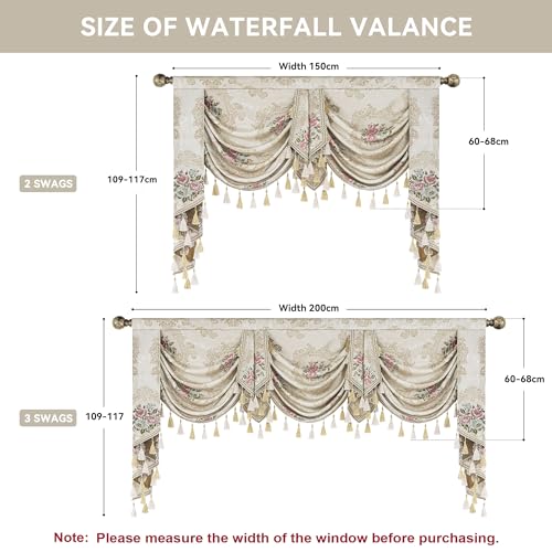 TOPLUXE Swag Valance for Windows Floral Waterfall Valance with Tassels - Image 3