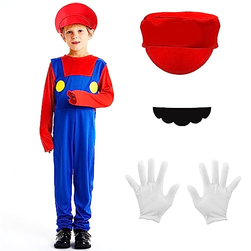 Kitimi Disfraz para Niños Adultos, Disfraz de Supercon Traje, Gorra y Barba, Disfraz de Carnaval de Halloween para Niños(Niños-Rojo XL)