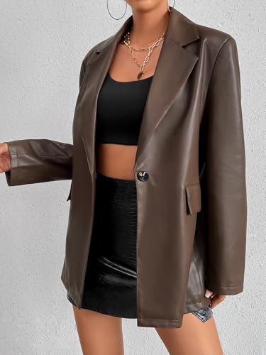 Womens Faux Leather Blazer Jacket Moto Biker Coat Long Sleeves Button Fashion Coats2