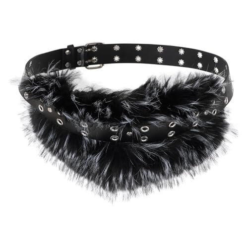 U Scinan Edgy Faux Fur & Studded Belt for Women – Gothic-Inspired Waist Chain Perfect for Costumes & Special Occasions