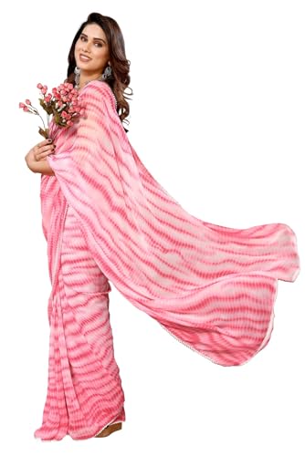 Image of ROOP SUNDARI SAREES Readymade Pleated Pre Drape Stitched Floral Printed Georgette Saree For Women's With Lace Border & Blouse(Ready To Wear One Minute)