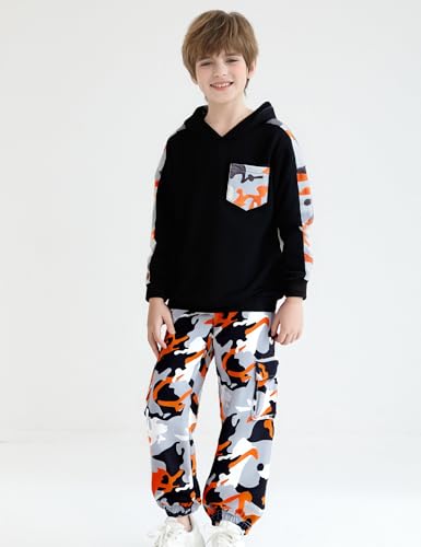 Image of mksodopy Boys Clothes Long Sleeve Hoodie and camouflage cargo pants Boy Outfits for 6-16 Years