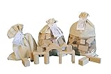Erzgebirgische Holzspielwaren Ebert GmbH Bausteinbeutel mit naturfarbenen Holzbausteinen, 70 Teile – Bausteine – Bauklötze – Holzsteine – Holzspielzeug aus dem Erzgebirge – NEU