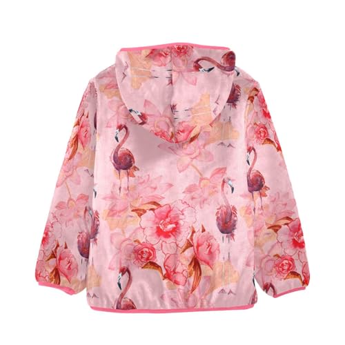 OTVEE Pink Flowers and Flamingo Kids Hoodie Jacket Fall Spring Full Zip Warm Outwear Coat2