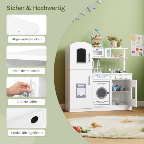 WOLTU Kinderküche Spielküche aus Holz mit Zubehör, inkl. 5tlg Küchenset – Weiß - 7