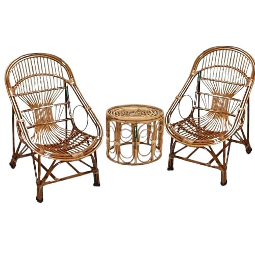 BHATIACANE Handmade Bamboo Garden Chair Set with Table | 2 Chairs | Natural Cane Furniture for Balcony, Patio & Home-image-41