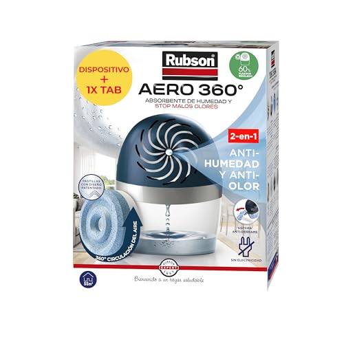 Rubson AERO 360º Deshumidificador recargable (1 dispositivo y 1 tableta de 450 g), absorbe humedad, previene la condensación y los malos olores, antihumedad absorbente Rubson AERO 360º Deshumidificador recargable (1 dispositivo y 1 tableta de 450 g), absorbe humedad, previene la condensación y los malos olores, antihumedad absorbente