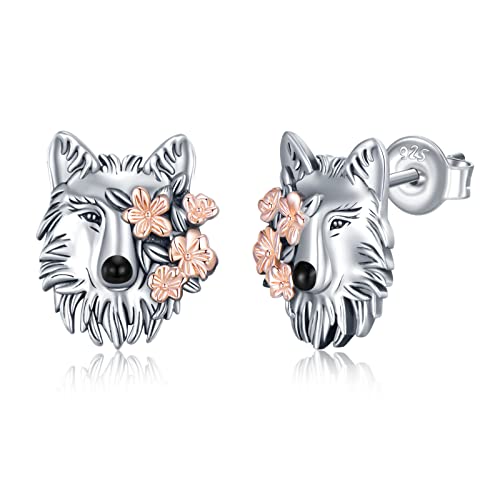 Wolf Earrings 925 Sterling Silver Wolf Stud Earrings Animal Wolf