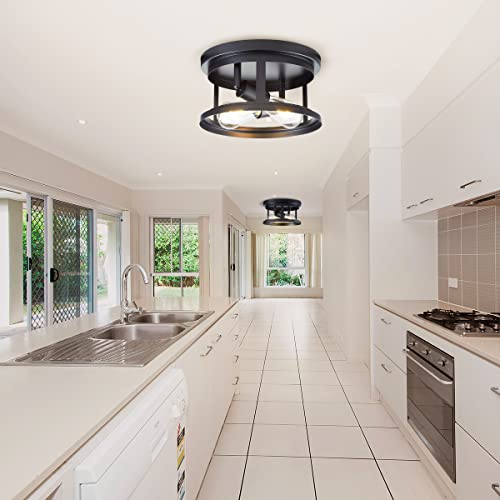 Hamilyeah Black Flush Mount Ceiling Light Fixture Round, Farmhouse Kitchen Lights Ceiling 2 Bulb, Industrial Hallway Close To Ceiling Light Fixture, Bedroom Lights For Ceiling #TOP3