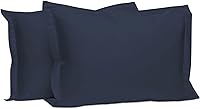 Vista 1 de Pizuna Juego de 2 fundas de almohada de algodón 100% puro, tamaño Queen, color azul oscuro, lujoso satén de algodón de fibra larga de 400 hilos