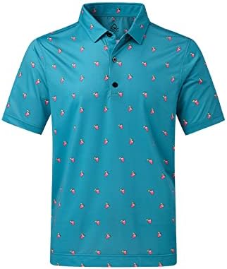 DEOLAX Mens Polo Shirts Moisture Wicking Dry Fit Performance Mens Golf Shirt Regular Fit Fashion Print Short Sleeve Polo