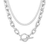 RIXERKOC 2 Pcs Collares Chunky en Capas para Mujer Gruesas Capas de Espiga Paperclip Collar de Cadena 18K Oro Collares Apilados con Cierre de Palanca para Mujeres Hombres (Plata)