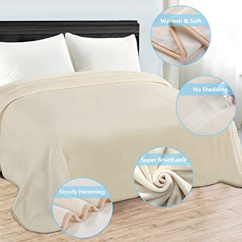Fleece Blanket King Size Fuzzy Soft Plush Blanket Oversized 330GSM for All Season Spring Summer Autumn Throws for Couch Bed Sofa, 108 by 90 Inches, Ivory