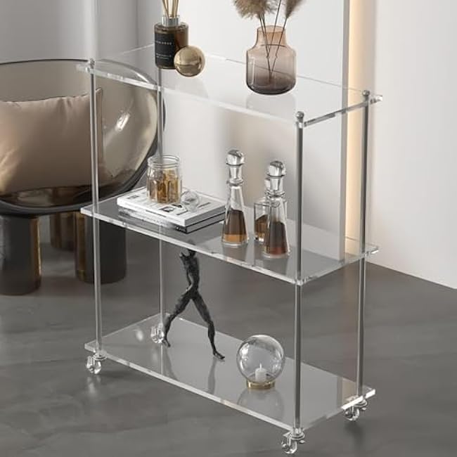 3-Tier Clear Acrylic Cart with Wheels Modern Rolling Utility Serving Trolley Multi-Room Storage Cart for Living Room Bathroom Long-Lasting-BWQKByi6