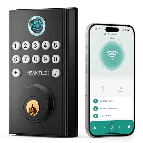 WiFi Smart Lock Front Door - HEANTLE Keyless Entry Door Lock Fingerprint Keypad Bluetooth Alexa App Remote Control