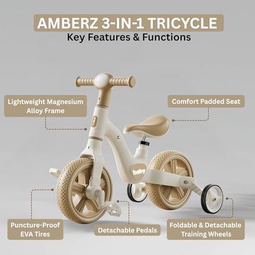 Image of TinyRover Kids Tricycle 3-in-1 - Convertible Balance Bike with Detachable Pedals, Adjustable Seat & Foldable Training Wheels, Toddler Ride-On Ages 2-5 Years