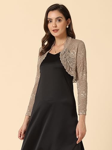 Image of Allegra K Women's Elegant Crop Cardigan Sheer Floral Lace Bolero Shrug Top