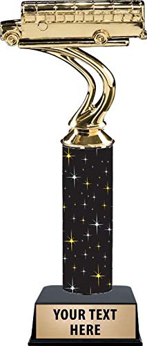 9.75 Inch School Bus Trophies - Black Midnight School Bus Trophy Awards Prime