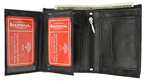 RFID Blocking Premium Leather European Style Bifold Trifold Wallet with ID Window (Black)3