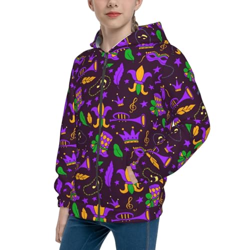 Mardi Gra2 Kid Hoodies Boys Zip Up Sweatshirts Girls Pullover with Pocket