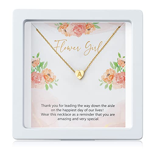 OSNIE Flower Girl A-Z Alphabet Pendant Necklace 14K Gold Plated Tiny Capital Letter Initial Heart Pendant Necklace Wedding Day Thank You for Being My Flower Girls Jewelry Gifts Proposal from Bride