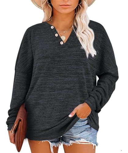 Image of Gloria&Sarah Womens Plus Size Tops Long Sleeve Henley Shirts Fall Fashion Oversized Sweatshirt Tunic Sweaters L-4XL