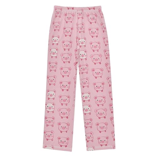 Kawaii Pink Piggy Boys Pants Girl Sleep Pants Long Trousers Elastic Waist Lounge Bottoms S