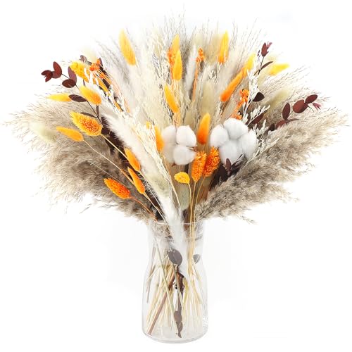 Larber 110 pezzi Autunnali Erba di Pampa Secca Set 43CM Boho Secco Pampas Erba Bouquet di Pampas Grass Essiccati per Casa Vaso Matrimonio Autunno Ringraziamento Tavolo Decorazione Interna