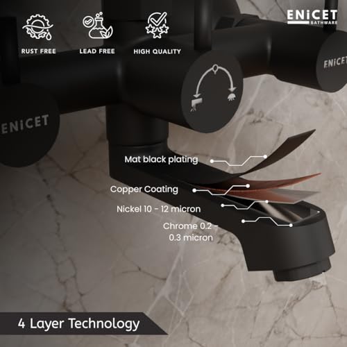 Image of ENICET Brass Wall Mixer with Shower | Matte Black | 190mm Long L Bend Pipe | Wall Mixer for Bathroom | Shower Mixer Set for Bathroom | 7 Year Warranty | Hot and Cold Water Tap (FE121SBlack)