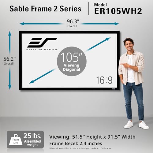 Image of Elite Screens Sable Frame 2, 105-Inch Fixed Frame Projector Screen, 16:9 8K /4K Ultra HD & Active 3D Ready, ISF-Certified Material, Ideal for Home Theater, Office, and Indoor Presentations, ER105WH2