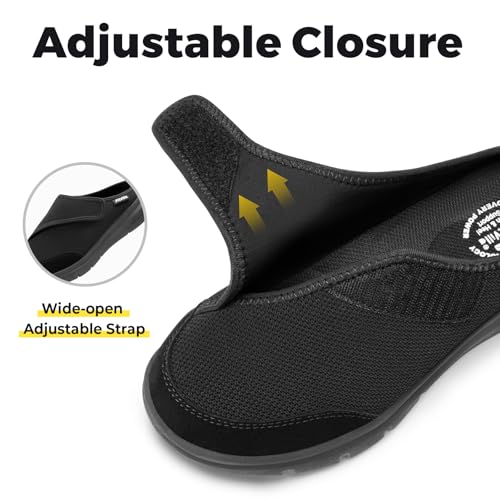 FitVille Women's Slippers Slip on Mules Clogs, Adjustable Closure Diabetic Walking Shoes for Women Extra Wide Width for Swollen Feet Plantar Fasciitis Indoors Outdoors3