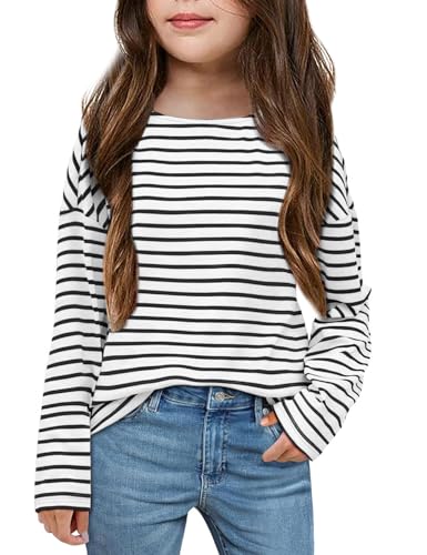 Fanway&EC Girls Casual Long Sleeve T Shirts Basic Crewneck Striped Tunic Blouses Tops