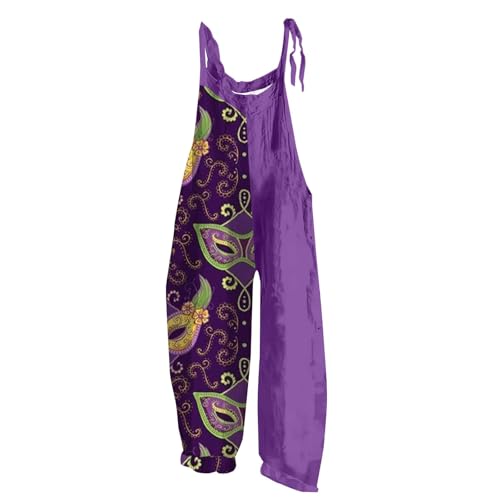 Disfraz de Mardi Gras para mujer, disfraz de carnaval, overol de lino para mujer, ajuste relajado, sin mangas, casual, verano, bohemio, mameluco, pantalones de trabajo, 1#Azul oscuro, XL