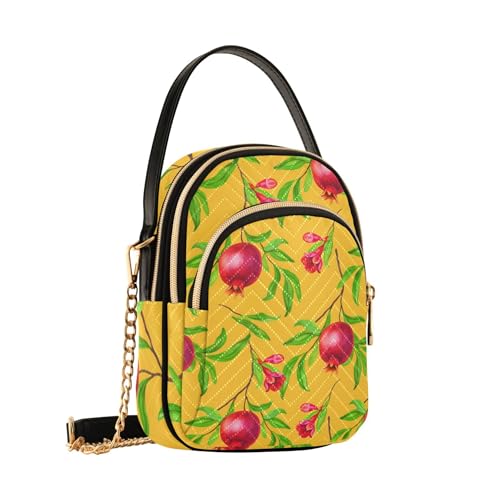 Red Floral Pomegranates Yellow Women Single Shoulder Purse Quilted Phone Wallet Chain Strap Purse Cute Zipper Lady Bowler Satchel2