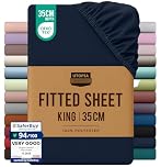 Utopia Bedding Fitted Sheet King, Navy - Deep Pocket 14 inch (35 cm) - Easy Care - OEKO-TEX Certified - Soft Brushed Microfibre Fabric - Shrinkage and Fade Resistant - Bottom Sheet