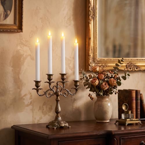 Image of GenSwin Flameless White Taper Candles Flickering with 10-Key Remote, Battery Operated Led Warm 3D Wick Light Window Candles Real Wax Pack of 6, Christmas Home Wedding Decor(0.78 X 9.64 Inch)