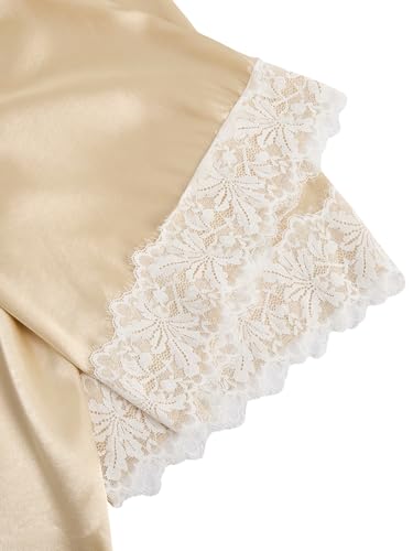 Image of SOLY HUX Women's Satin Pajama Set with Lace Trim - 4-Piece Sleepwear & Robe