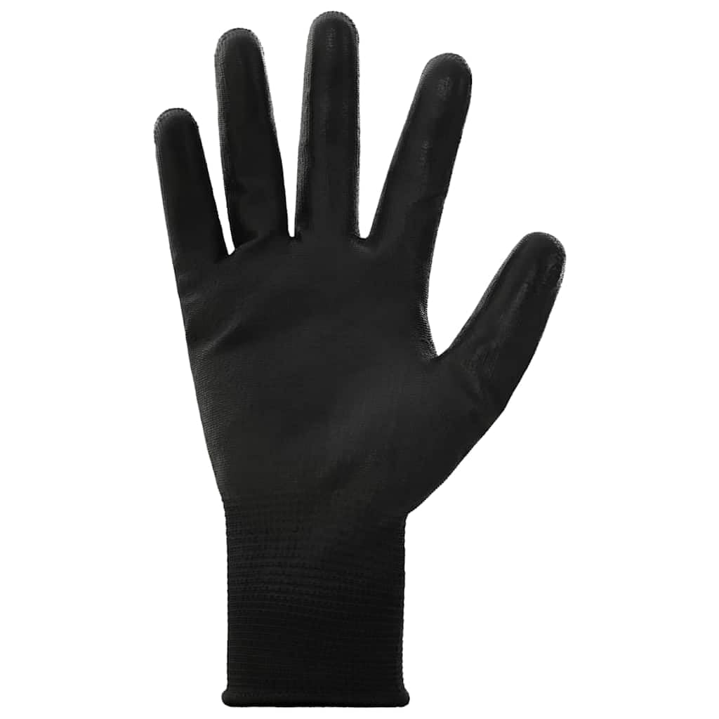 Lot de 24 paires de gants de travail en polyester - Noir - Taille 10 XL - Gants de montage avec protection contre les coupures et adhérence - Pour atelier, jardin, chantier, industrie