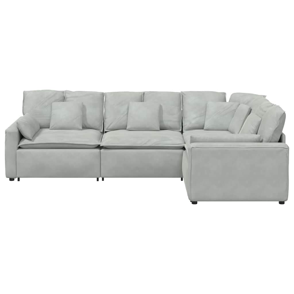 Sofá modular con cojín de terciopelo gris claro, 317 x 217 x 64 cm, marco de metal, 4 piezas, con esquina acolchada y elemento de montaje para salón, salón, cine en casa, confort