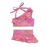 Fitwarm One Shoulder Ruffle Dog Bikini Set, Hawaiian Beach Swimsuit, Summer Dog Clothes for Small Dogs Girl, 2 Piece Dog Suit for Swimming and Bathing, Pet Luau Costume, Pink, Purple, Green, Small