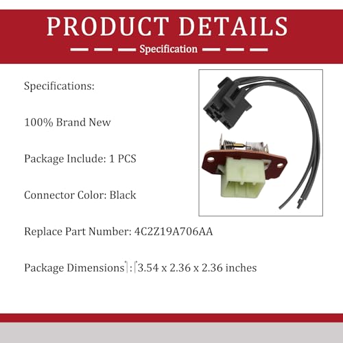 Image of HVAC Blower Motor Resistor with Connector Wire Harness for Ford E-150 E-250 E-350 E-450 E-550 F-350 F-450 F-550 Econoline Compatible with 4C2Z19A706AA F6UZ19A706AA