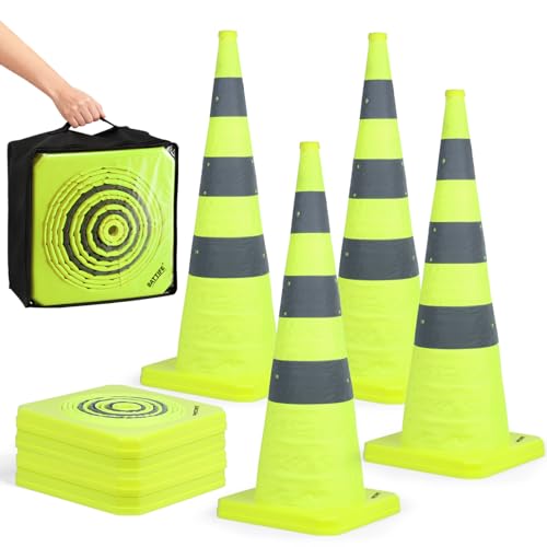 Image of BATTIFE 4 Pack 36 Inch Collapsible Traffic Cones, Lime Green Safety Cones