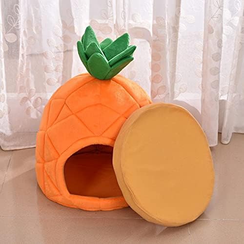 Pineapple Pet House Sleep Basket Cat Puppy Dog Bed for Small Dogs Litter Lounger Foldable Kennel Sofa Niche Cave. (Color : Orange Size : 48 * 45 * 37CM) (Orange 31 * 30 * 28CM)