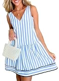 Acelitt Womens 2025 Summer Sleeveless Striped Dresses Casual Loose V Neck Flowy Ruffle Babydoll Dress Beach Vacation Sundress Small