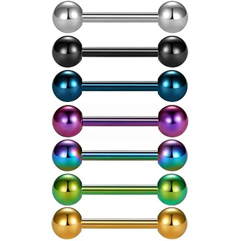 7 Piezas de Titanio Anodizado Barras de Lengua de Acero Quirúrgico Pezón Anillo de Perforación del Cuerpo - VCMART-12mm Cover