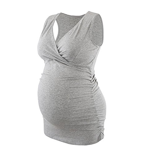 Topwhere Women's Cotton V Neck Tank Top For Maternity And Nursing (Black+Grey+White, S) #TOP5