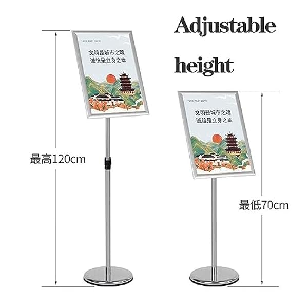 A3/A4 Poster Display Stand Menu Vloerstandaard Aluminium Snap/Frame Menu Houder Display met Verstelbare Hoogte, Floor Notice Sign Houder met Heavy Duty Base voor Reclame (Kleur: Nero, Maat: A3)